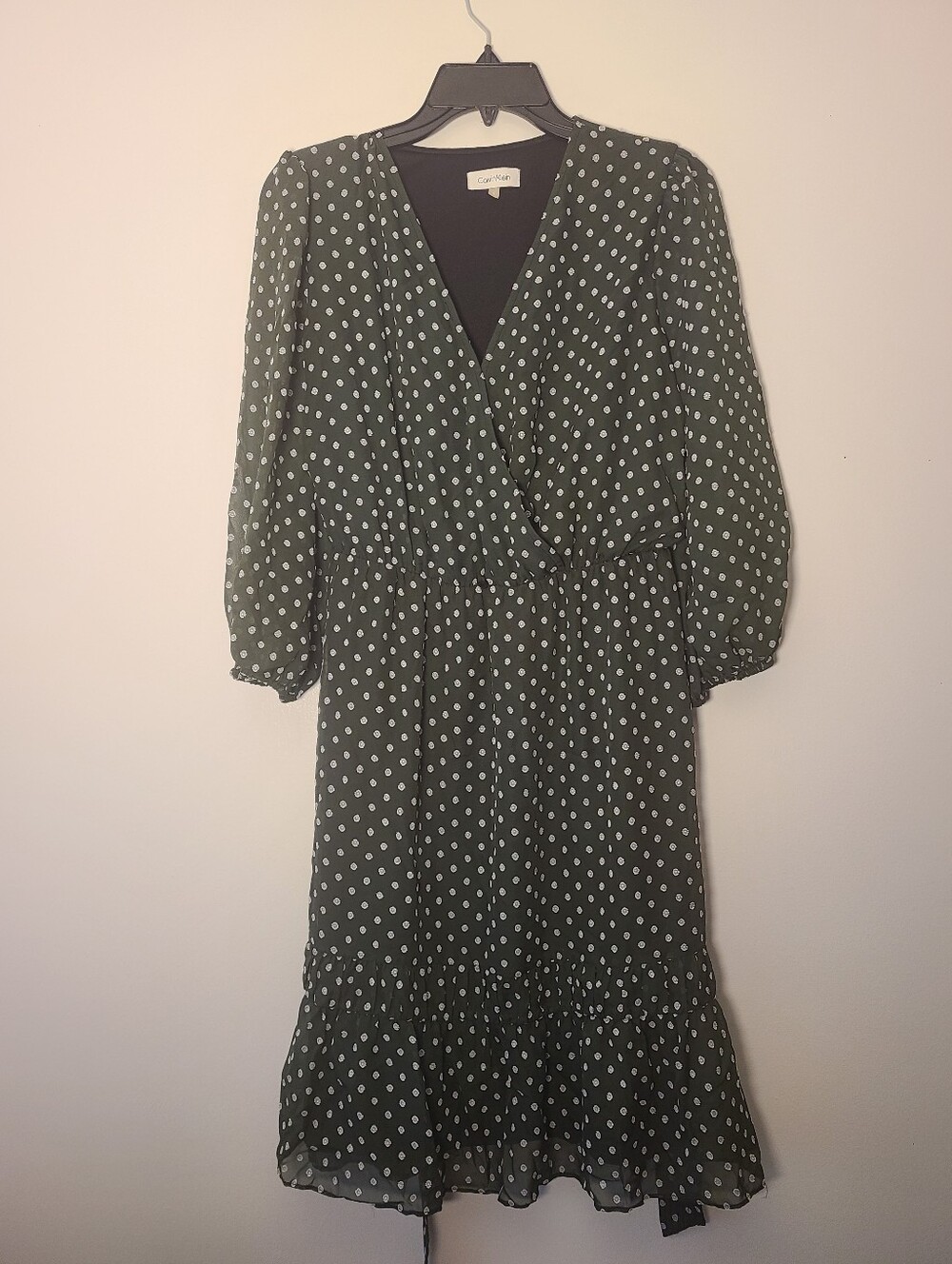 Calvin Klein Polka Dot Wrap Midi Dress Womens Size 6